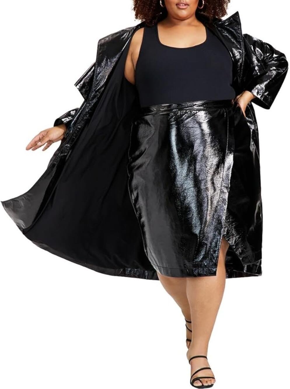 Nina Parker Plus Luxe Patent Faux Leather Crossover A-Line Skirt Black 22W NWOT